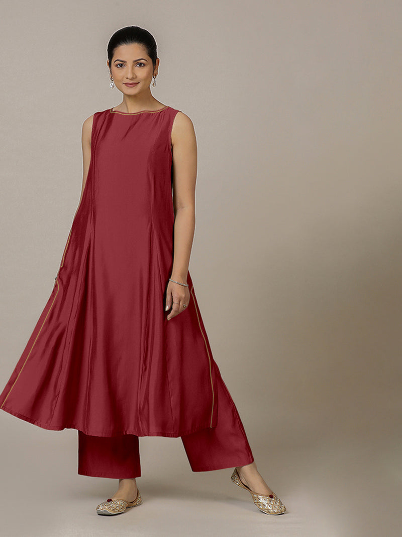 Sarah x Rozaana | A Line Kurta in Scarlet Red with Thread Work | Coords or Only Kurta-Binks