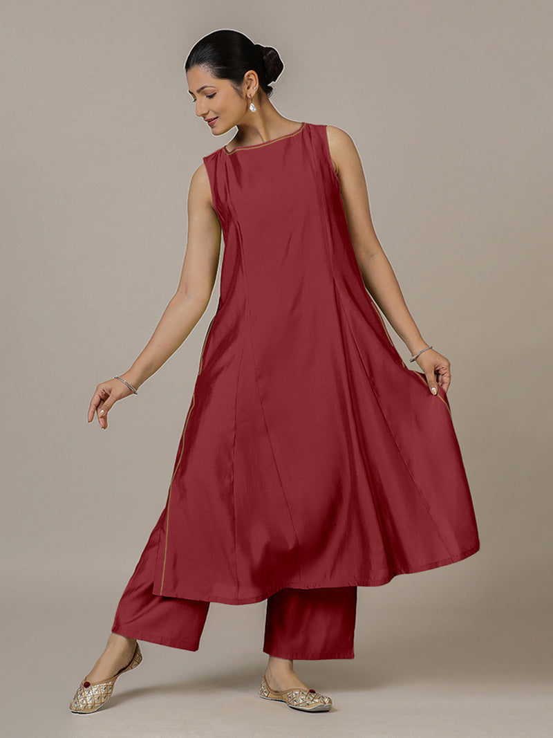 Sarah x Rozaana | A Line Kurta in Scarlet Red with Thread Work | Coords or Only Kurta-Binks