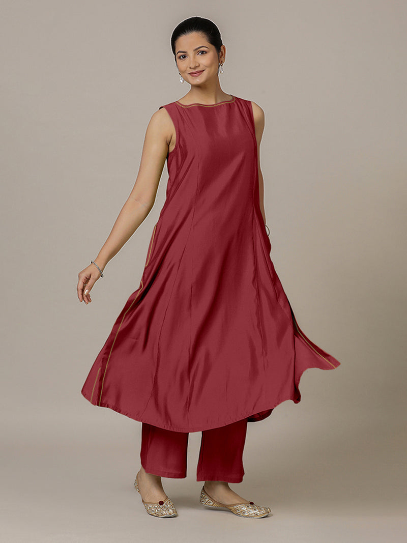 Sarah x Rozaana | A Line Kurta in Scarlet Red with Thread Work | Coords or Only Kurta-Binks