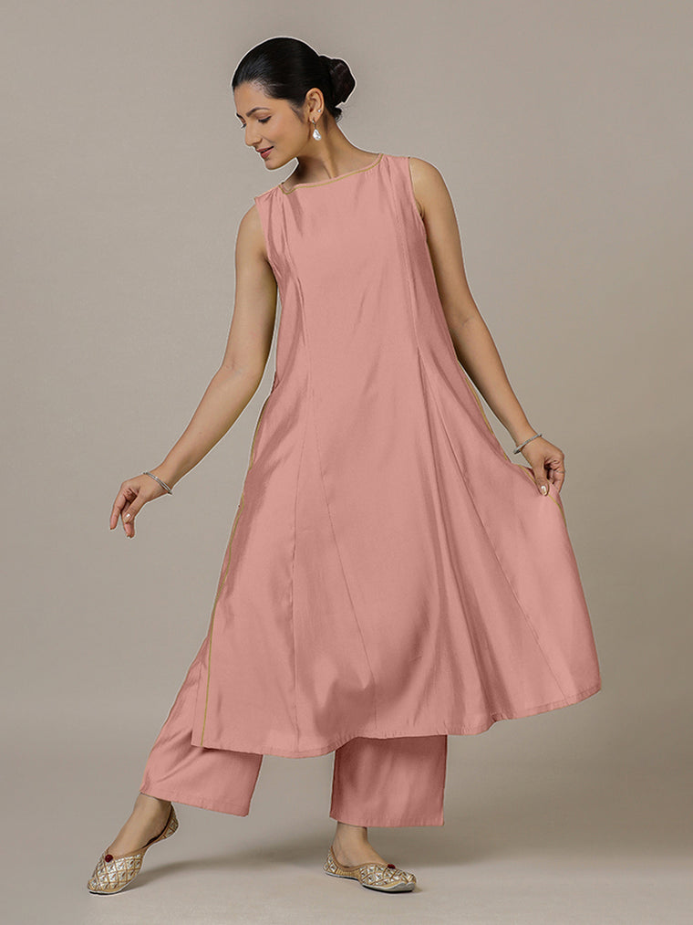 Sarah x Rozaana Kurta, in Pink Viscose, featuring sleeveless and boat neckline, made for daily & work.