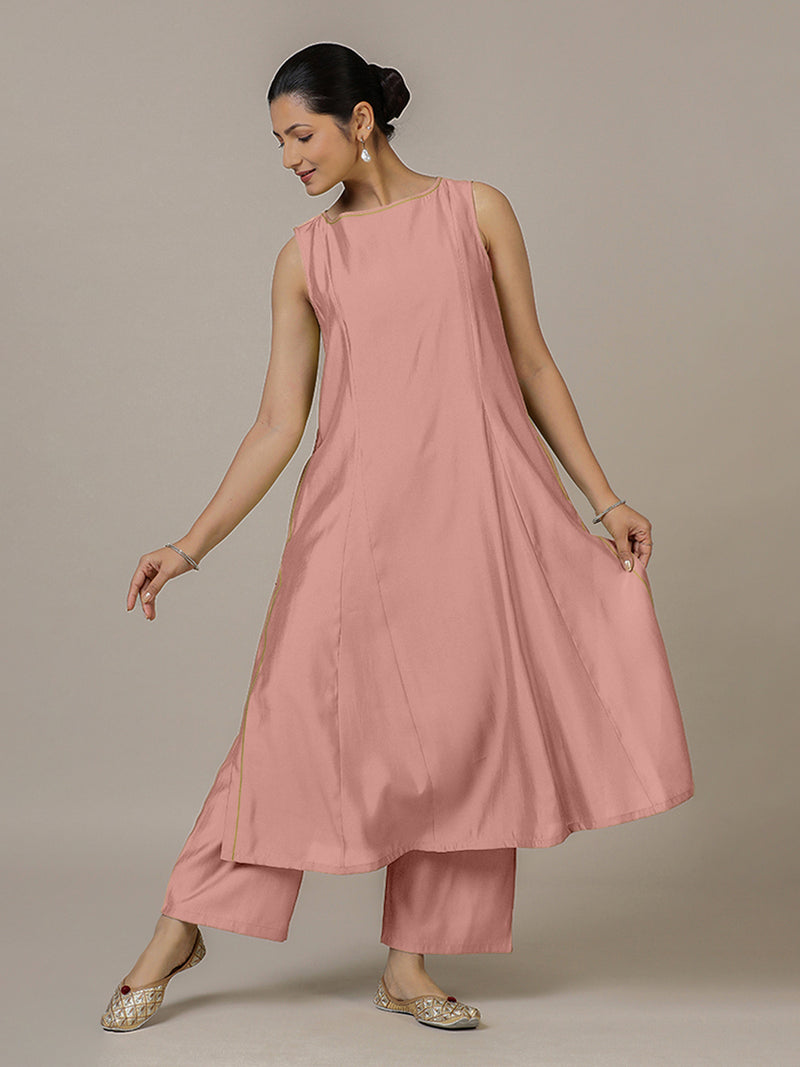 Sarah x Rozaana | A Line Kurta in Sea Pink with Thread Work | Coords or Only Kurta-Binks