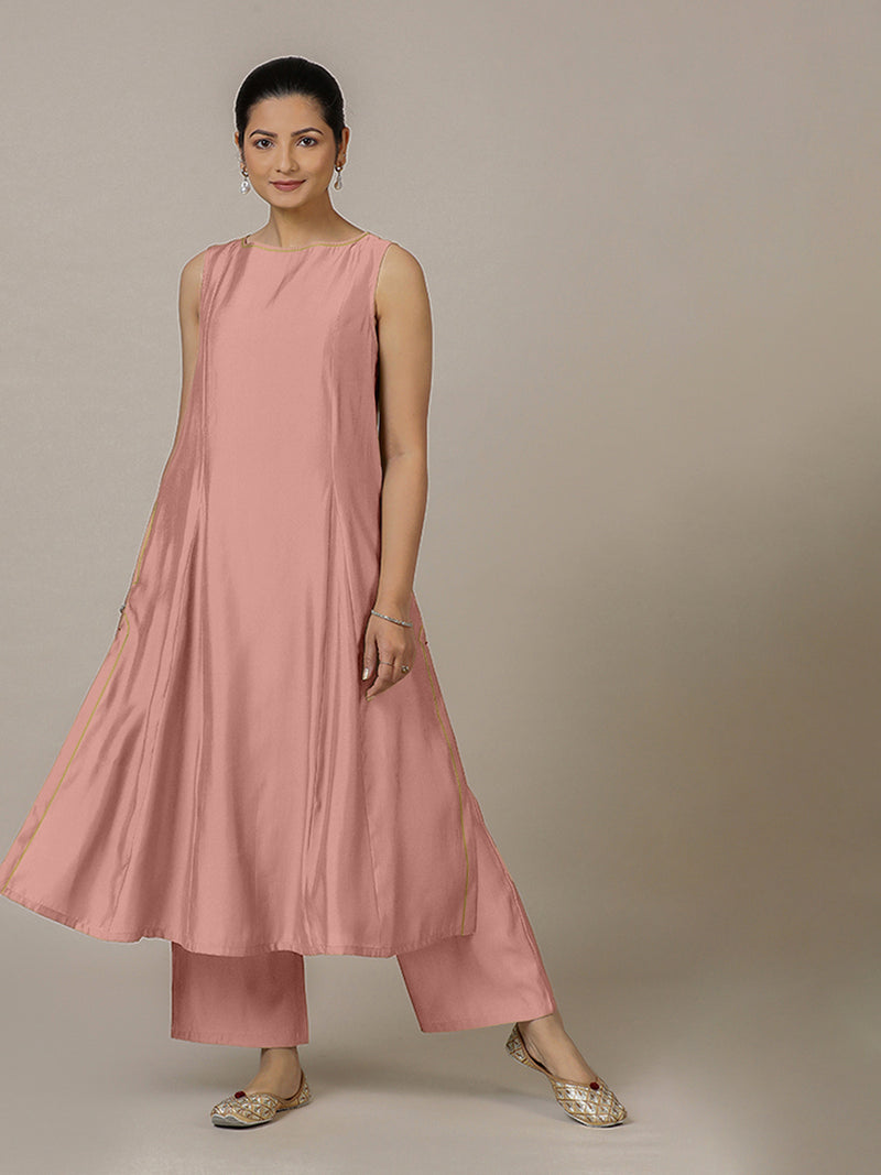 Sarah x Rozaana | A Line Kurta in Sea Pink with Thread Work | Coords or Only Kurta-Binks