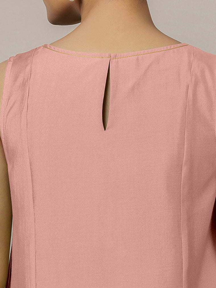 Sarah x Rozaana Kurta, in Pink Viscose, featuring sleeveless and boat neckline, made for daily & work (view 3).