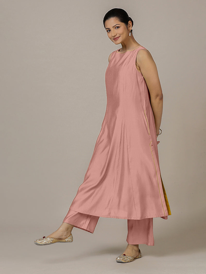 Sarah x Rozaana | A Line Kurta in Sea Pink with Thread Work | Coords or Only Kurta-Binks