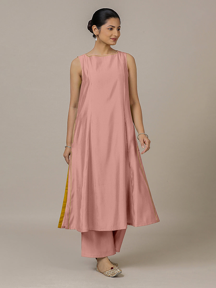 Sarah x Rozaana Kurta, in Pink Viscose, featuring sleeveless and boat neckline, made for daily & work (view 8).