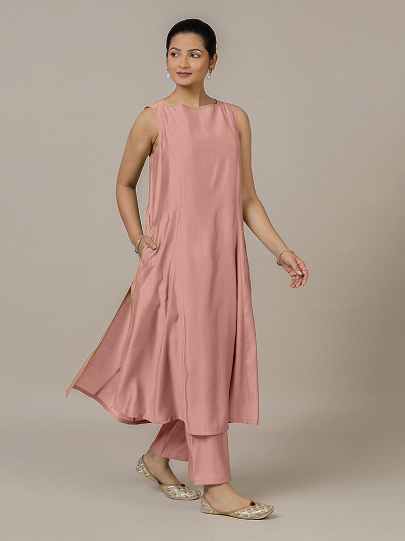 Sarah x Rozaana | A Line Kurta in Sea Pink with Thread Work | Coords or Only Kurta-Binks