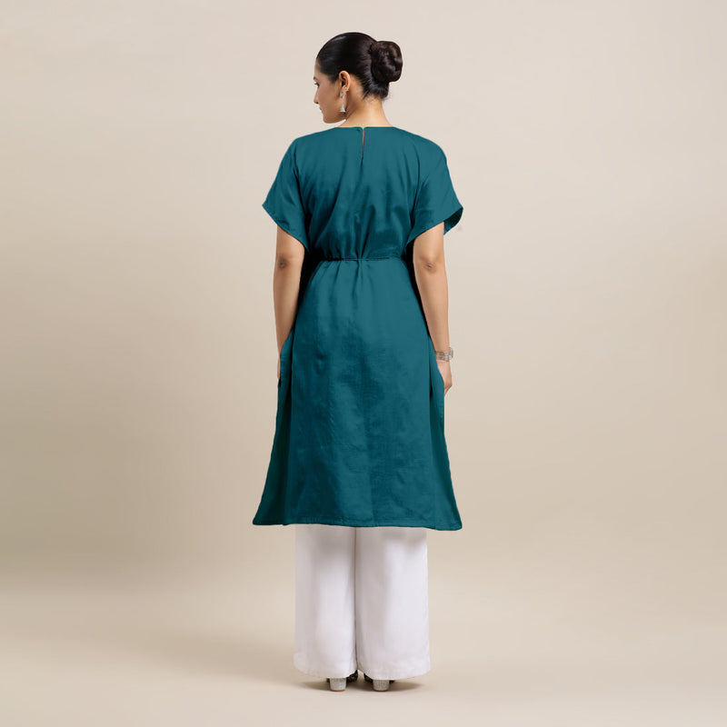 Siya x Rozaana | Kaftan Kurta in Crystal Teal with Thread Work | Coords or Only Kurta-Binks