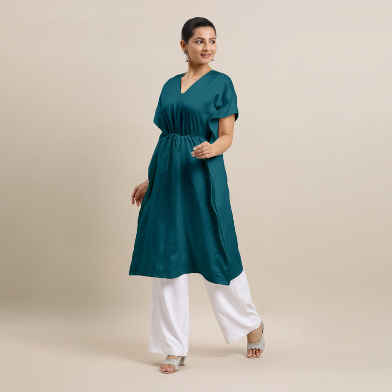 Siya x Rozaana | Kaftan Kurta in Crystal Teal with Thread Work | Coords or Only Kurta-Binks