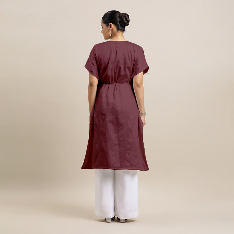 Siya x Rozaana | Kaftan Kurta in Deep Maroon with Thread Work | Coords or Only Kurta-Binks