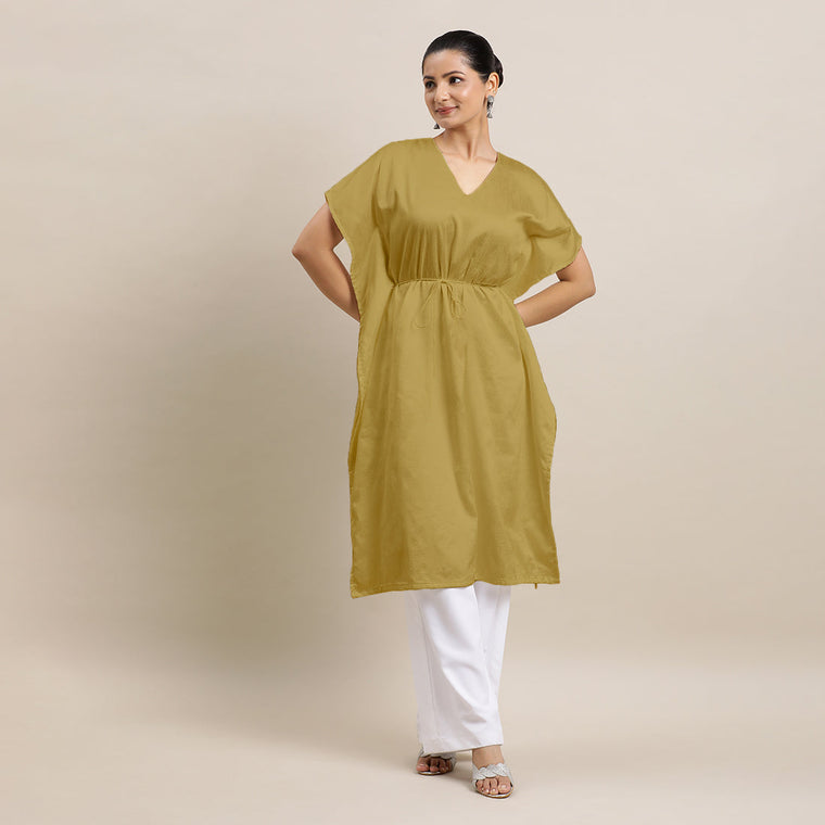 Siya x Rozaana Kurta, in Yellow Viscose, featuring elbow sleeves and v-neckline, made for daily & work (view 3).