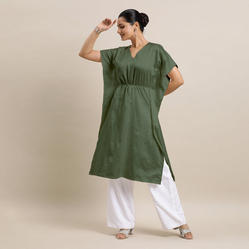 Siya x Rozaana | Kaftan Kurta in Hunter Green with Thread Work | Coords or Only Kurta-Binks