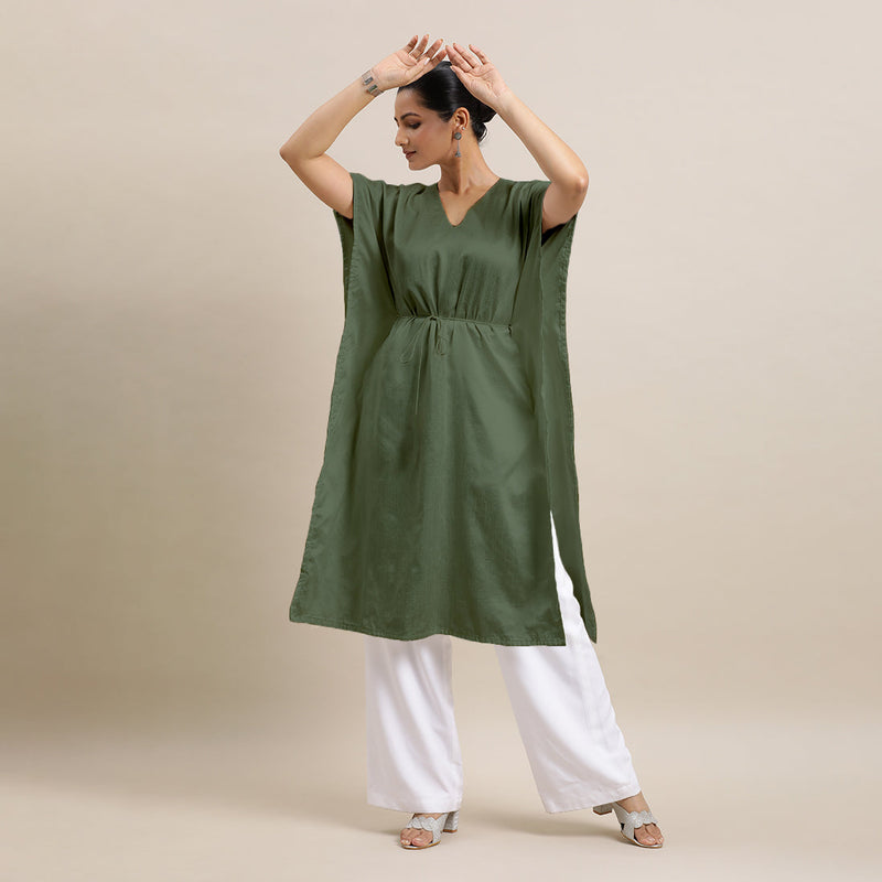 Siya x Rozaana | Kaftan Kurta in Hunter Green with Thread Work | Coords or Only Kurta-Binks