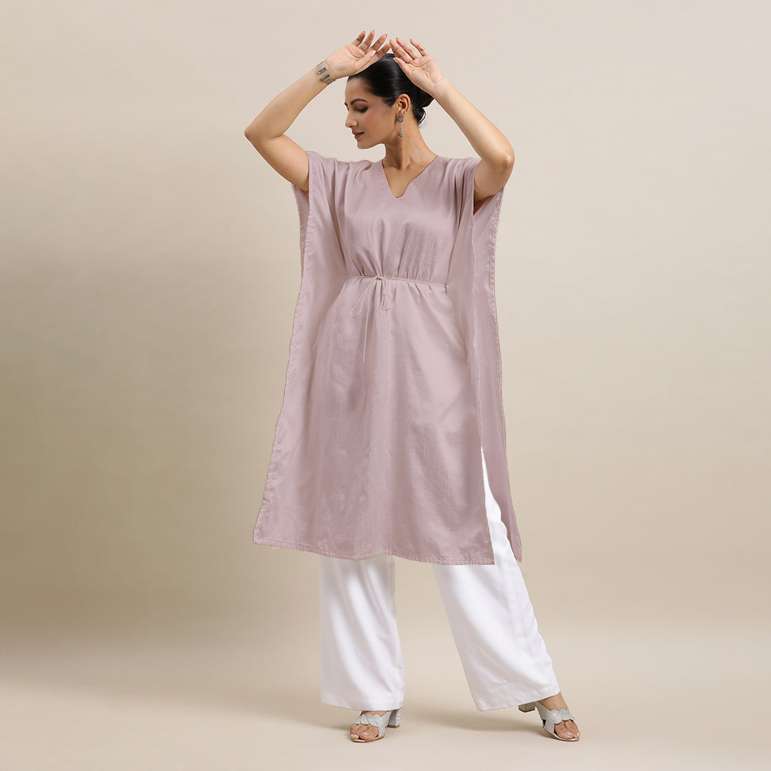 Siya x Rozaana Kurta, in Purple Viscose, featuring elbow sleeves and v-neckline, made for daily & work.