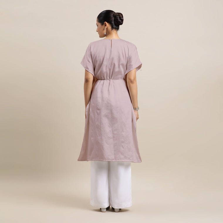 Siya x Rozaana Kurta, in Purple Viscose, featuring elbow sleeves and v-neckline, made for daily & work (view 2).
