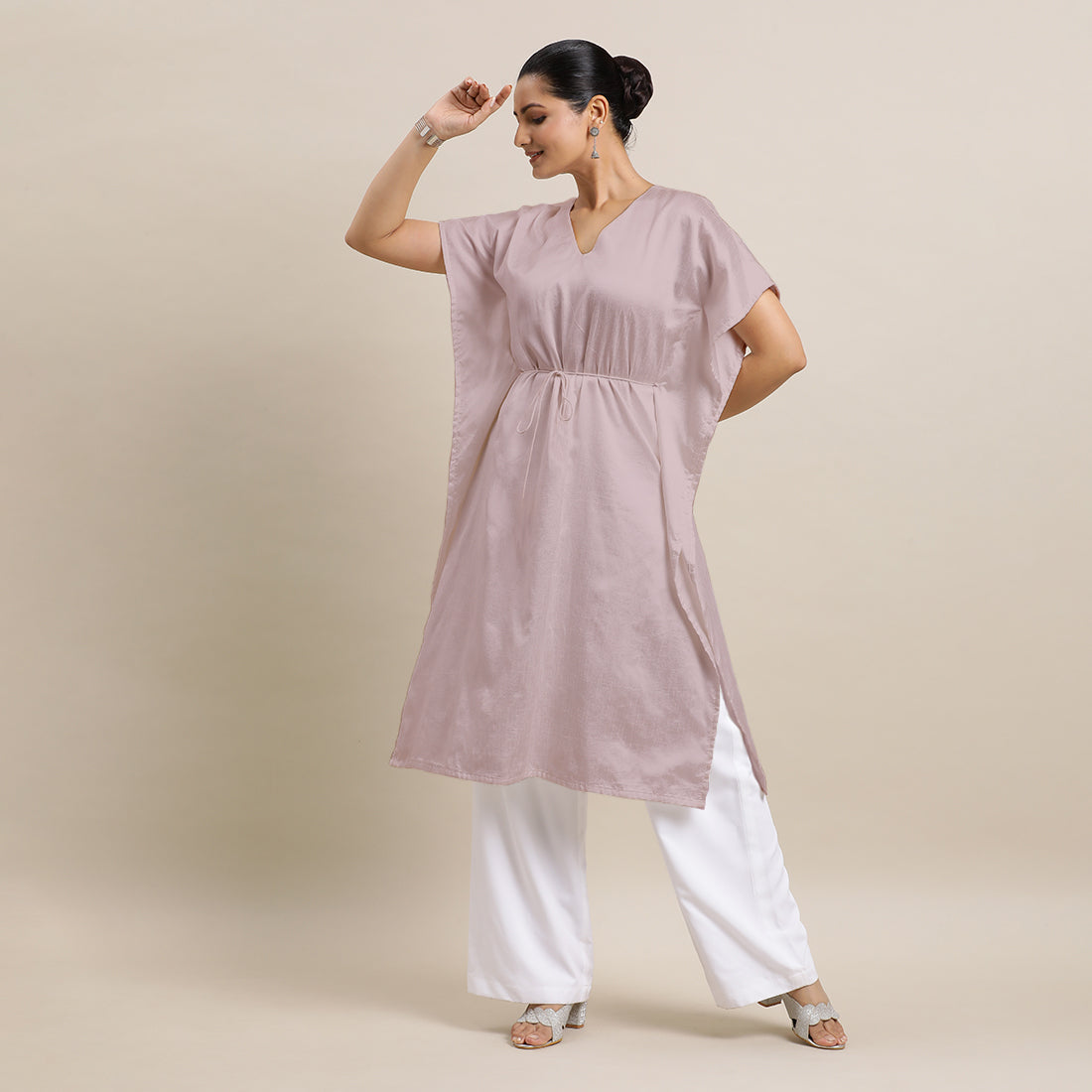Siya x Rozaana Kurta, in Purple Viscose, featuring elbow sleeves and v-neckline, made for daily & work (view 6).