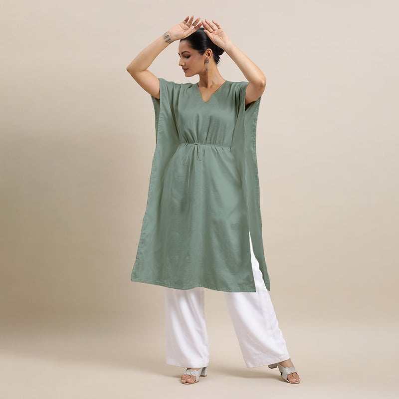 Siya x Rozaana | Kaftan Kurta in Mint Green with Thread Work | Coords or Only Kurta-Binks