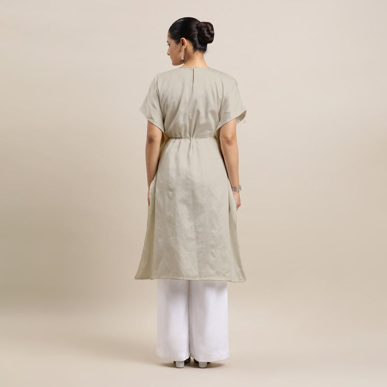 Siya x Rozaana Kurta, in Grey Viscose, featuring elbow sleeves and v-neckline, made for daily & work (view 2).