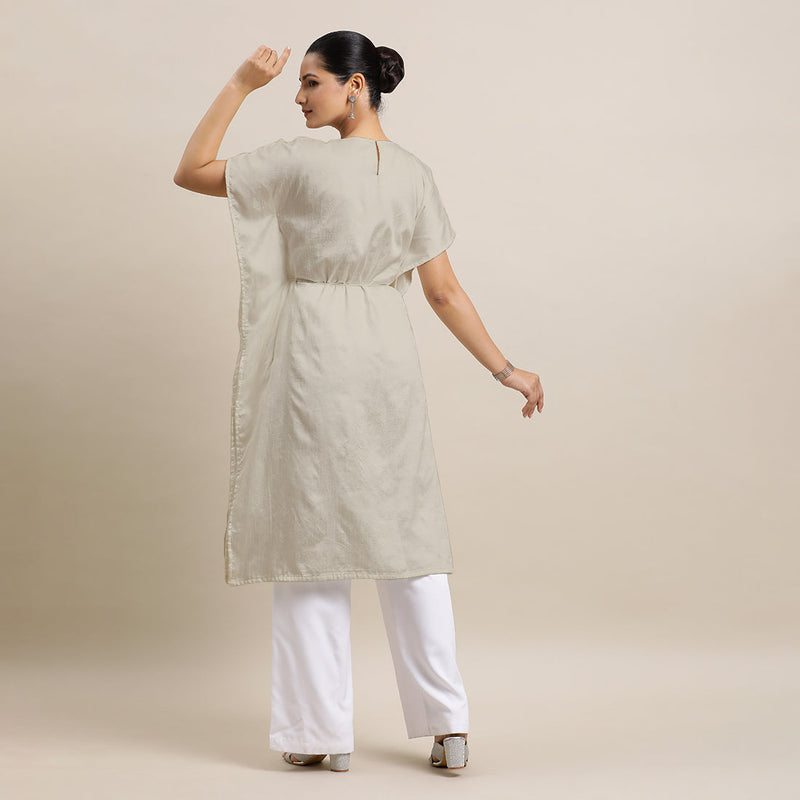Siya x Rozaana | Kaftan Kurta in Oyster Grey with Thread Work | Coords or Only Kurta-Binks