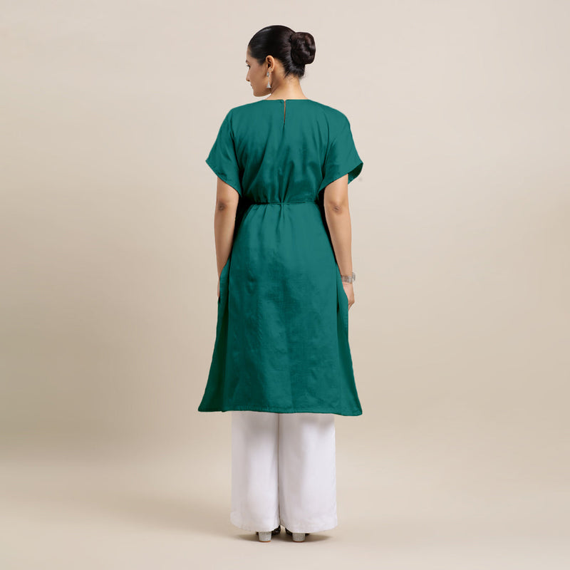 Siya x Rozaana | Kaftan Kurta in Peacock Green with Thread Work | Coords or Only Kurta-Binks