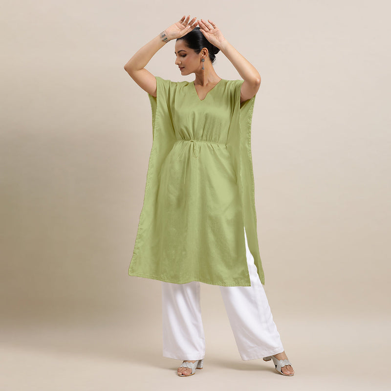 Siya x Rozaana | Kaftan Kurta in Pista Green with Thread Work | Coords or Only Kurta-Binks