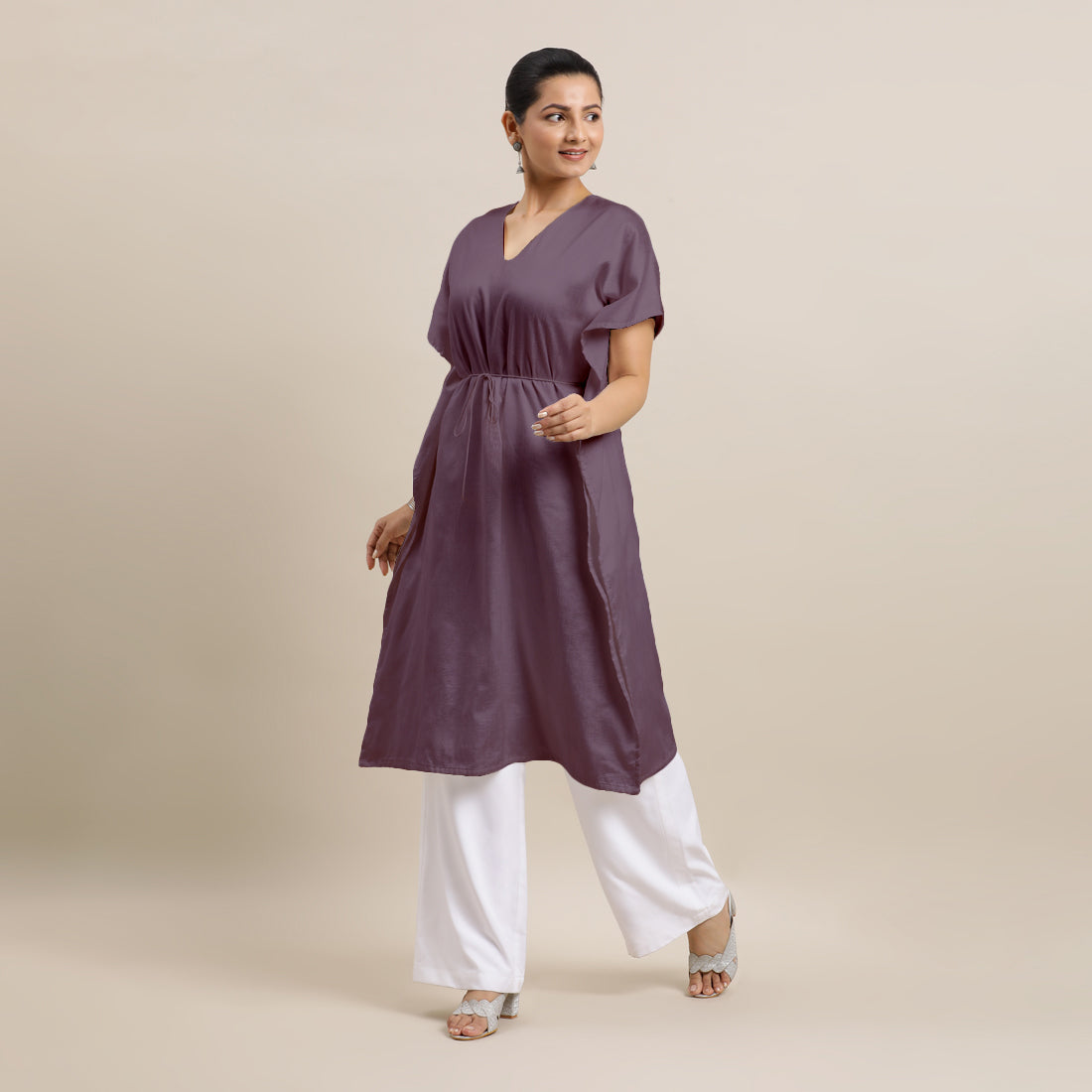 Siya x Rozaana Kurta, in Purple Viscose, featuring elbow sleeves and v-neckline, made for daily & work (view 7).