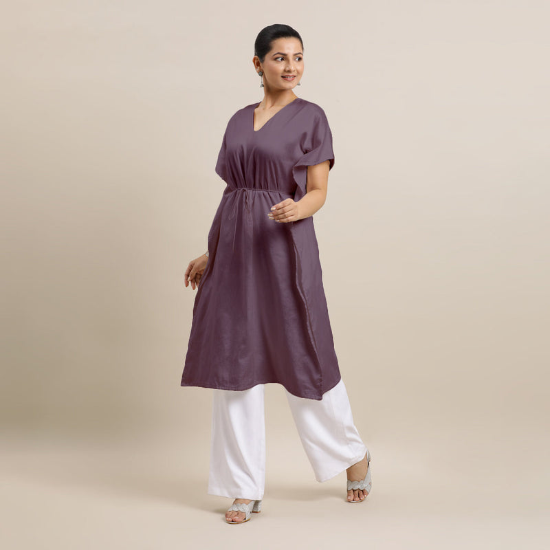 Siya x Rozaana | Kaftan Kurta in Purple Mauve with Thread Work | Coords or Only Kurta-Binks