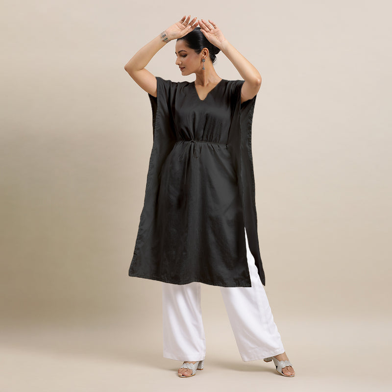 Siya x Rozaana | Kaftan Kurta in Raven Black with Thread Work | Coords or Only Kurta-Binks