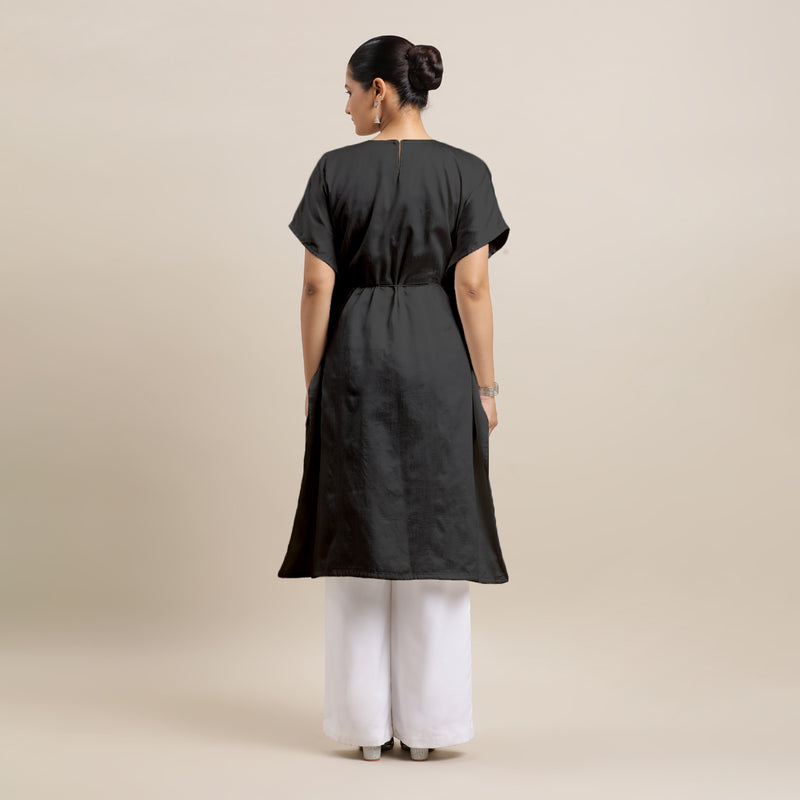 Siya x Rozaana | Kaftan Kurta in Raven Black with Thread Work | Coords or Only Kurta-Binks