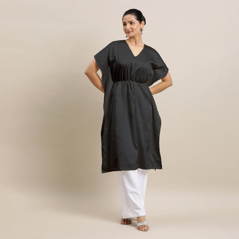 Siya x Rozaana | Kaftan Kurta in Raven Black with Thread Work | Coords or Only Kurta-Binks