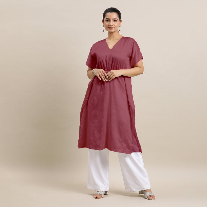Siya x Rozaana | Kaftan Kurta in Rose Pink with Thread Work | Coords or Only Kurta-Binks