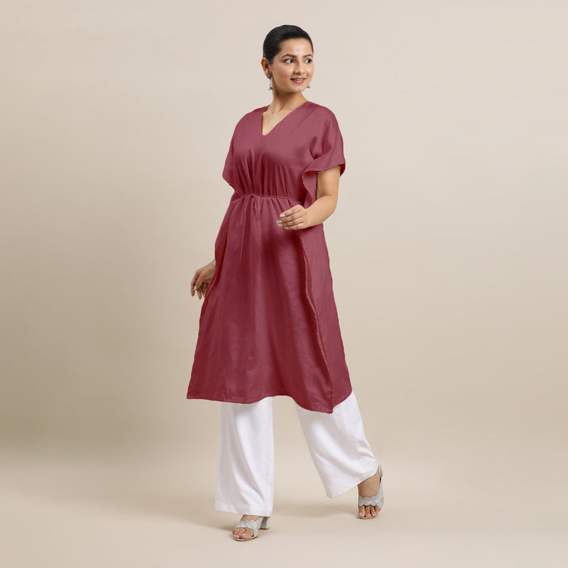 Siya x Rozaana | Kaftan Kurta in Rose Pink with Thread Work | Coords or Only Kurta-Binks