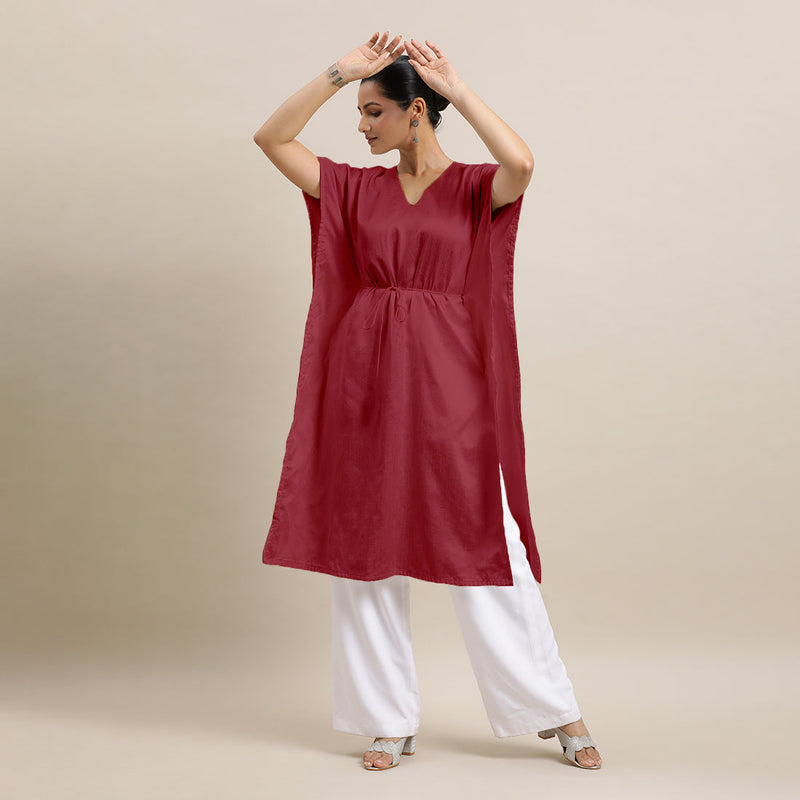 Siya x Rozaana | Kaftan Kurta in Scarlet Red with Thread Work | Coords or Only Kurta-Binks