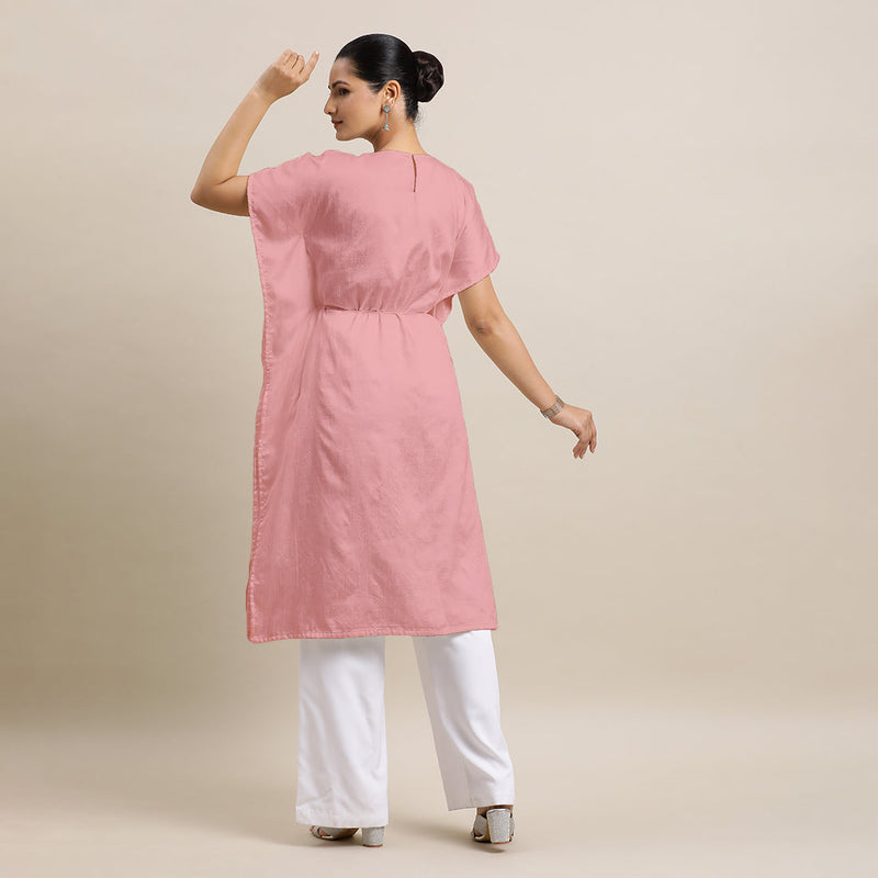 Siya x Rozaana | Kaftan Kurta in Sea Pink with Thread Work | Coords or Only Kurta-Binks