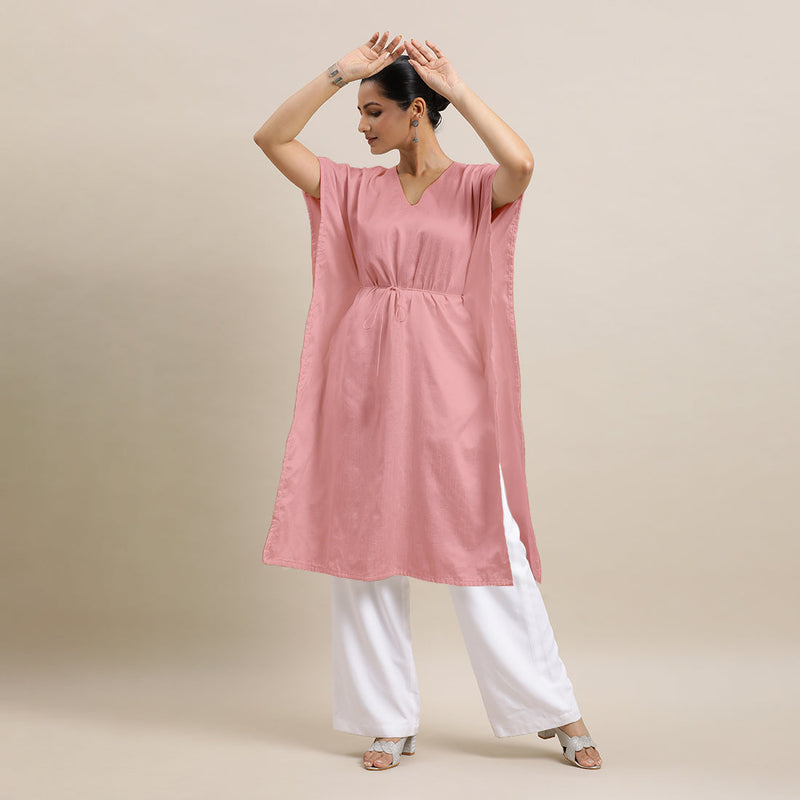 Siya x Rozaana | Kaftan Kurta in Sea Pink with Thread Work | Coords or Only Kurta-Binks