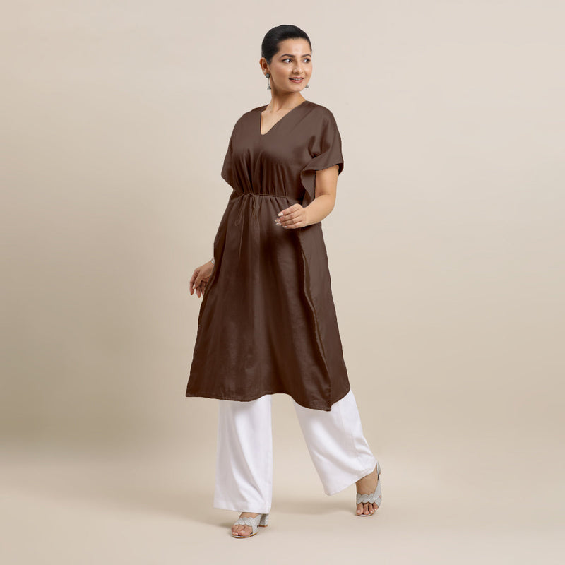 Siya x Rozaana | Kaftan Kurta in Walnut Brown with Thread Work | Coords or Only Kurta-Binks