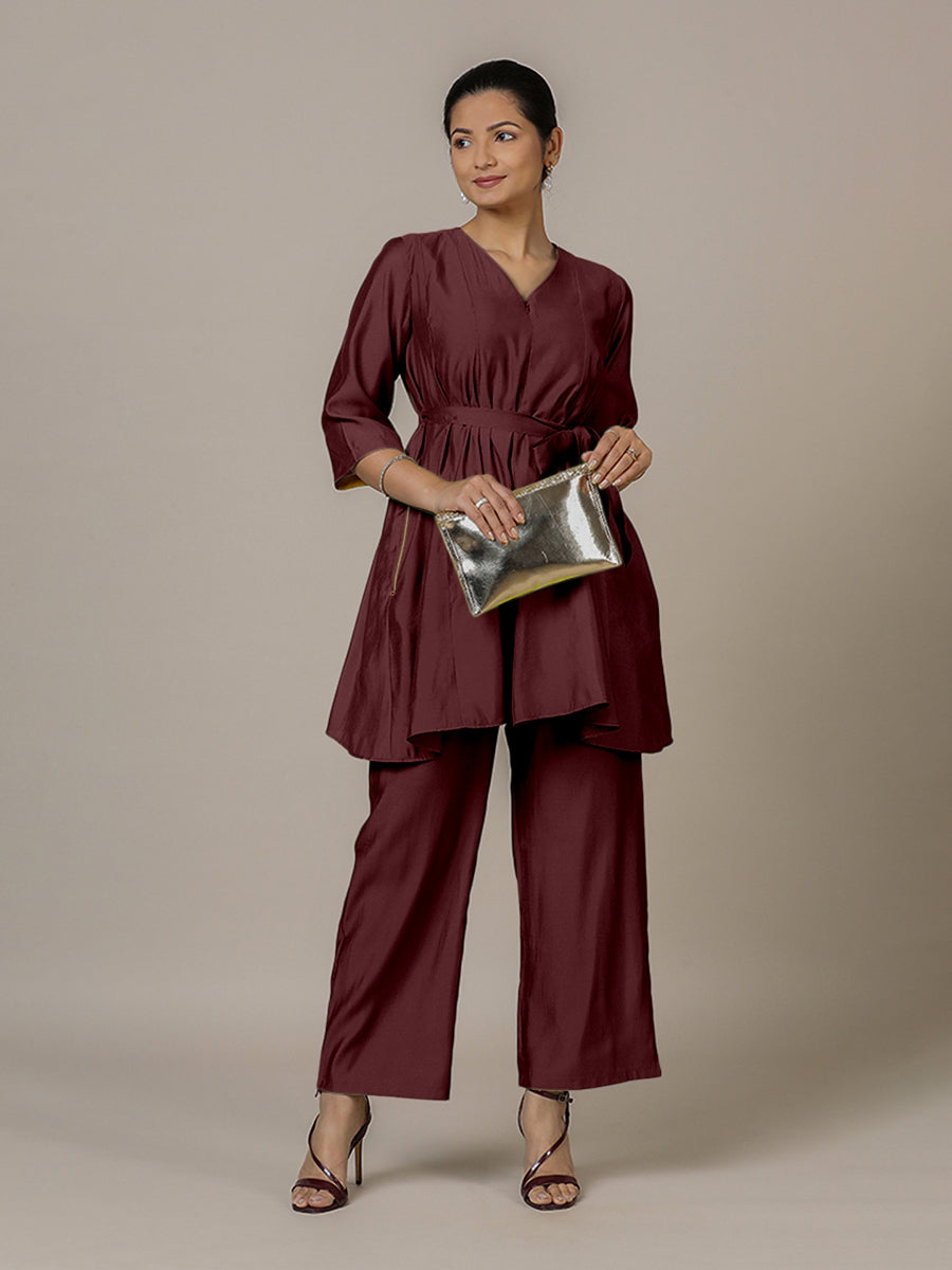 Tuhi x Rozaana | A Line Kurta in Deep Maroon with Thread Work | Coords or Only Kurta