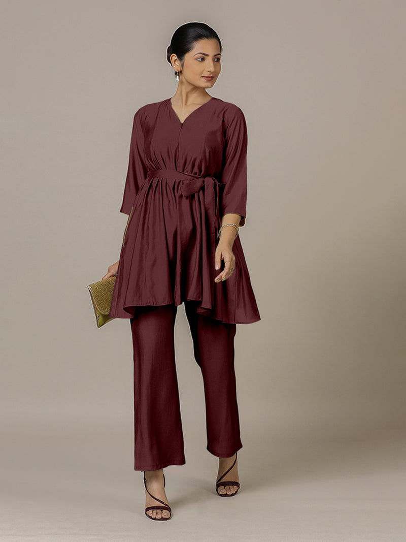 Tuhi x Rozaana | A Line Kurta in Deep Maroon with Thread Work | Coords or Only Kurta-Binks