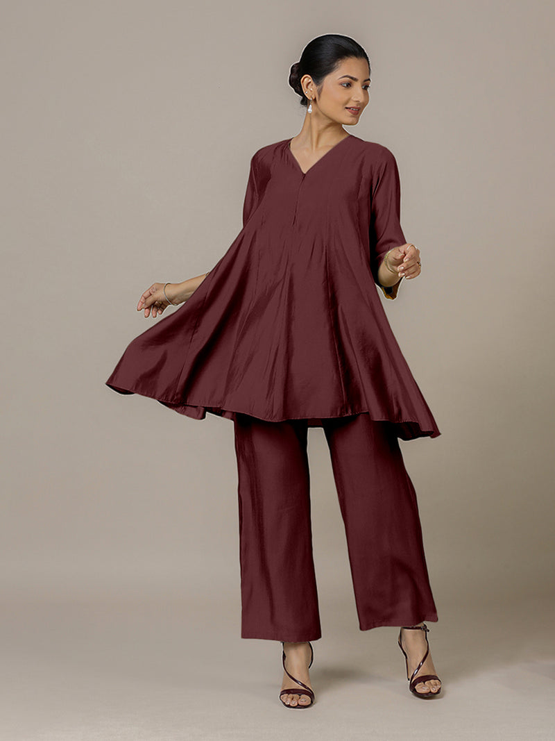 Tuhi x Rozaana | A Line Kurta in Deep Maroon with Thread Work | Coords or Only Kurta-Binks