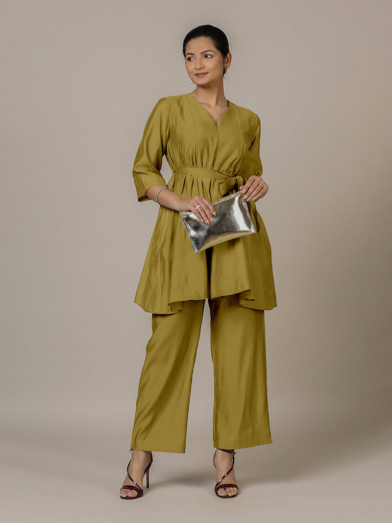 Tuhi x Rozaana | A Line Kurta in Dijon Mustard with Thread Work | Coords or Only Kurta-Binks