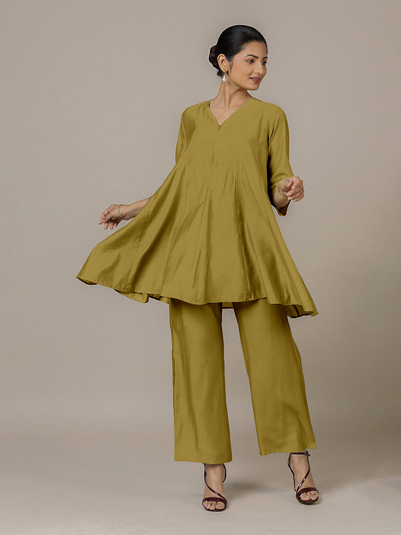 Tuhi x Rozaana | A Line Kurta in Dijon Mustard with Thread Work | Coords or Only Kurta-Binks