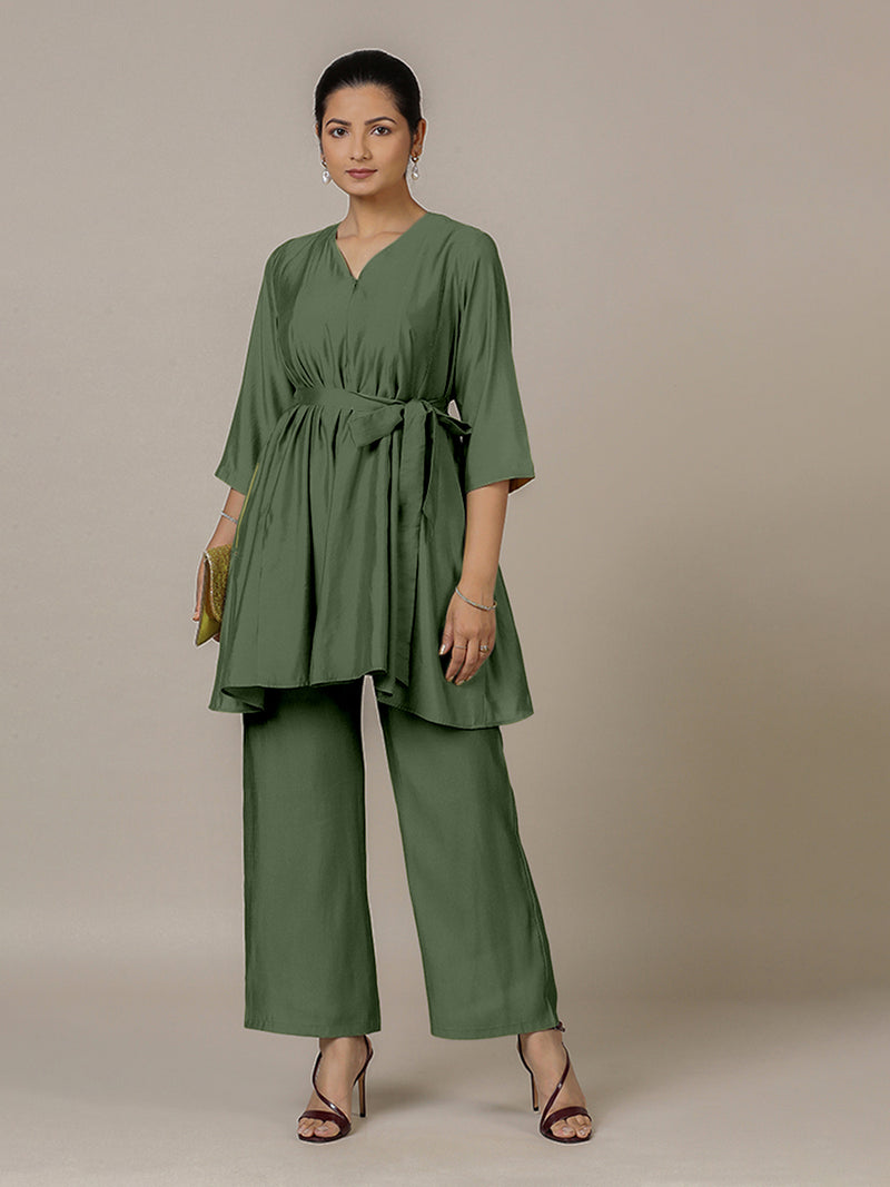Tuhi x Rozaana | A Line Kurta in Hunter Green with Thread Work | Coords or Only Kurta-Binks