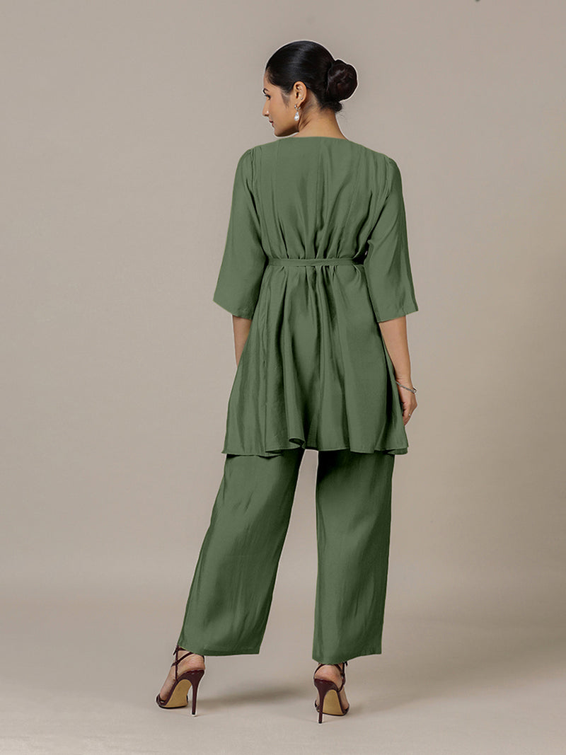 Tuhi x Rozaana | A Line Kurta in Hunter Green with Thread Work | Coords or Only Kurta-Binks