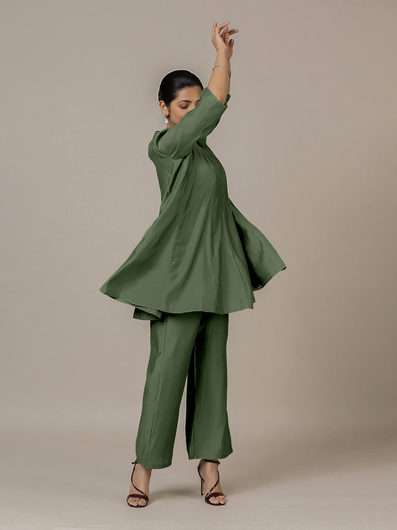 Tuhi x Rozaana | A Line Kurta in Hunter Green with Thread Work | Coords or Only Kurta-Binks