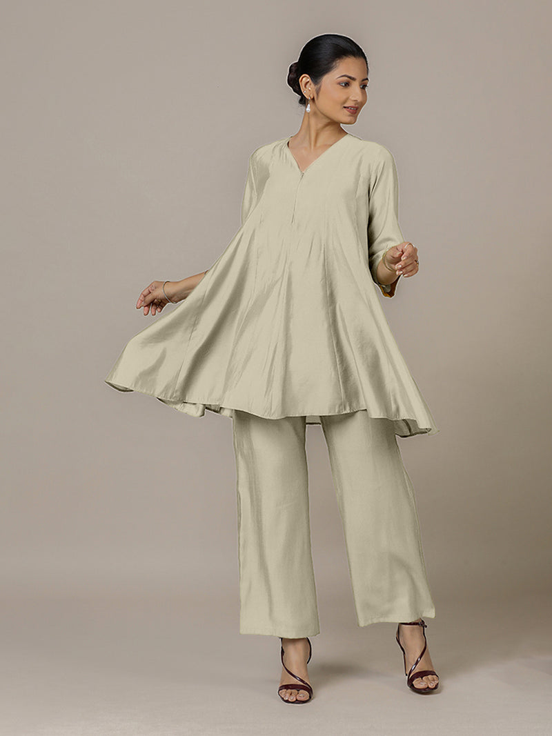 Tuhi x Rozaana | A Line Kurta in Ivory with Thread Work | Coords or Only Kurta-Binks