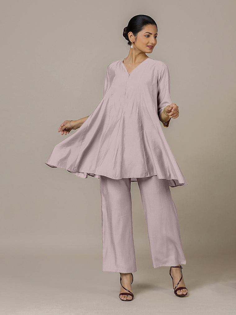 Tuhi x Rozaana Kurta, in Purple Viscose, featuring three quarter sleeves and v-neckline, made for daily & work.