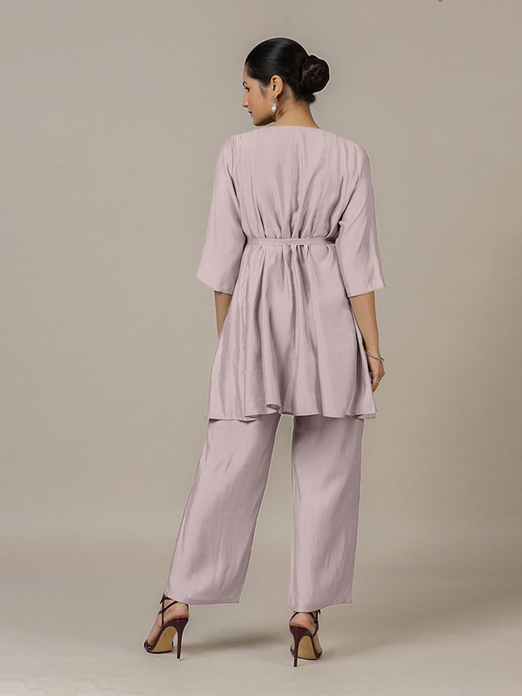 Tuhi x Rozaana Kurta, in Purple Viscose, featuring three quarter sleeves and v-neckline, made for daily & work (view 2).