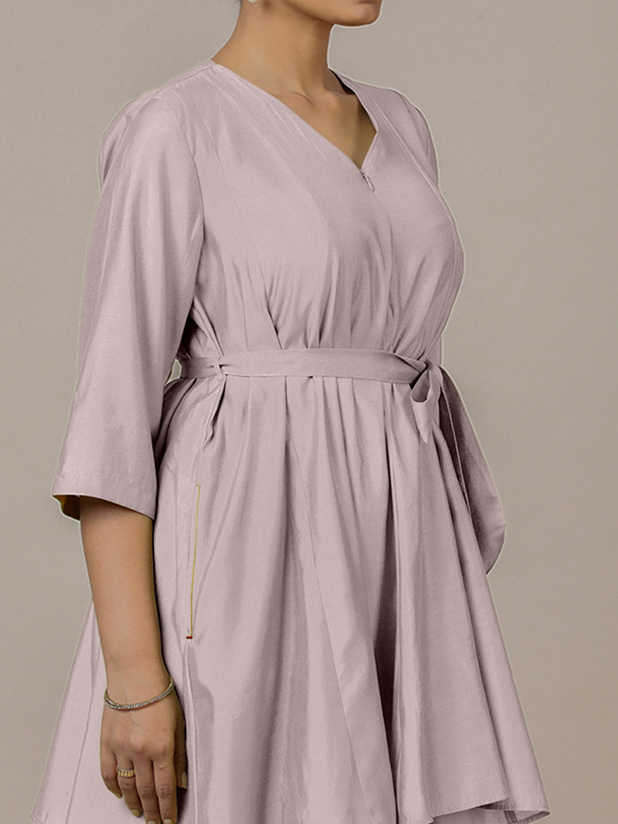 Tuhi x Rozaana Kurta, in Purple Viscose, featuring three quarter sleeves and v-neckline, made for daily & work (view 3).