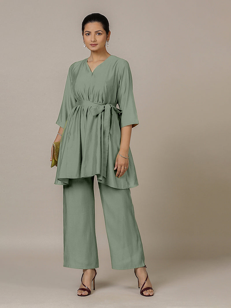 Tuhi x Rozaana | A Line Kurta in Mint Green with Thread Work | Coords or Only Kurta-Binks