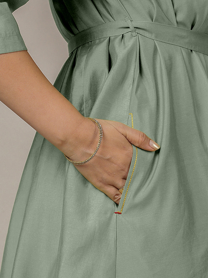 Tuhi x Rozaana | A Line Kurta in Mint Green with Thread Work | Coords or Only Kurta-Binks