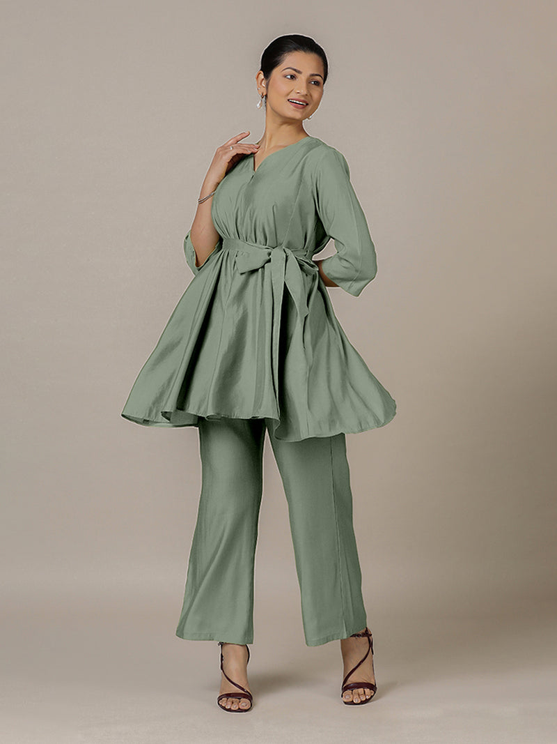 Tuhi x Rozaana | A Line Kurta in Mint Green with Thread Work | Coords or Only Kurta-Binks